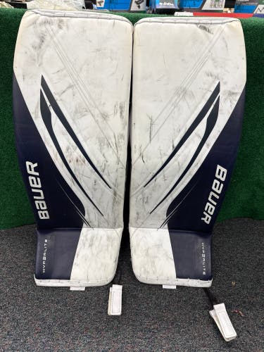 Navy & White Bauer Vapor Hyperlite 2 Goalie Leg Pads (Used) | Senior Small (33+)