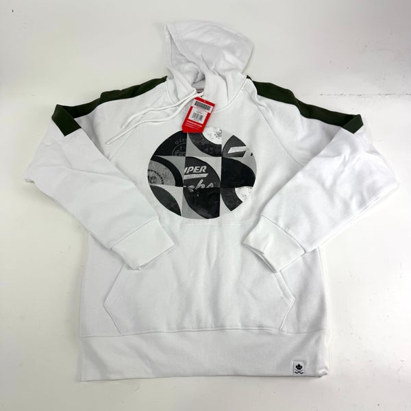 New CCM White Nostalgia Pucks Pullover Hoodie | Senior S | #191520333249