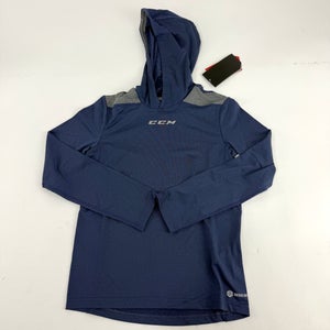 New CCM Navy Heather Premium Longsleeve Hooded Tech Tee | Youth M | #191520222161