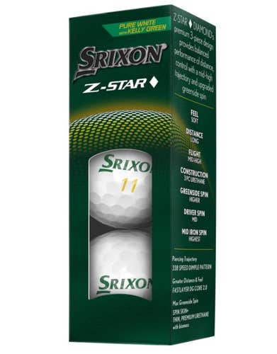 Srixon Z-Star Diamond Limited Edition Golf Balls (White/Kelly Green, 3pk) NEW