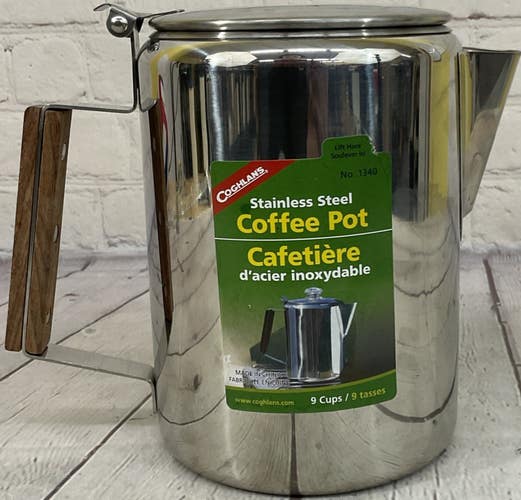 Coghlans Stainless Steel Coffee Pot Nine Cups Capacity Percolator Wooden Handle