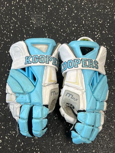 Used Maverik MAX Lacrosse Gloves Mens White And Carolina Blue 12" 11849-S000033620