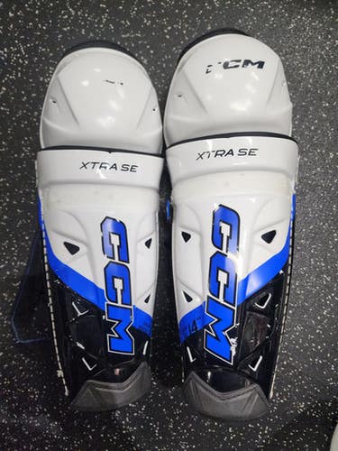 Used CCM JETSPEED Senior Shin Guards White And Royal Blue 14" 11849-S000033499