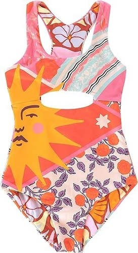 Maaji Confetti One Piece Girls 12 Orange Stretch Reversible Swimsuits TLW574