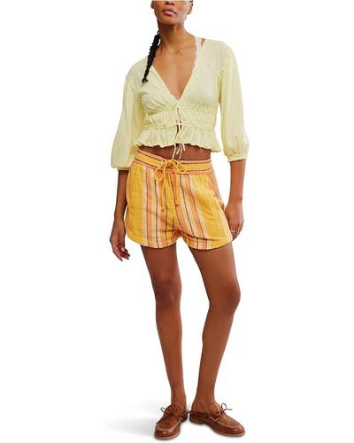Free People Kalli Board Shorts Women's M Yellow Combo Cotton Drawstring TLW568