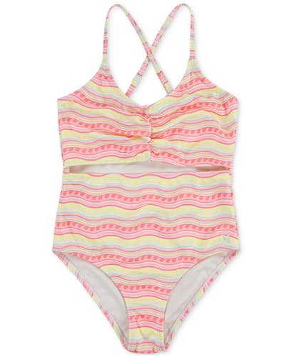 Hurley Cutout One Piece Kids Girls 16 Pink Flamingo Stretch Swimsuit TLW588