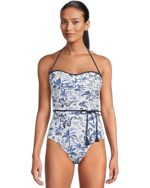 Tommy Bahama Terrazzo Tile Bandeau One-Piece Womens 14 Blue Swimsuits TLW557