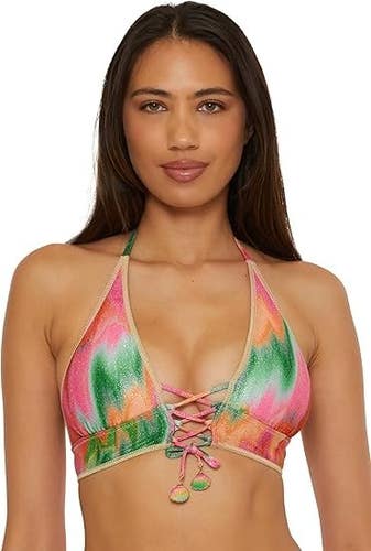 BECCA Mirage Mira Corset Halter Swim Bikini Top Women's S Multi Swimwear TLW554
