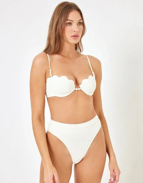 L*Space Sunrise Shell Bikini Top Womens XS Cream Adjustable Slider Straps TLW590