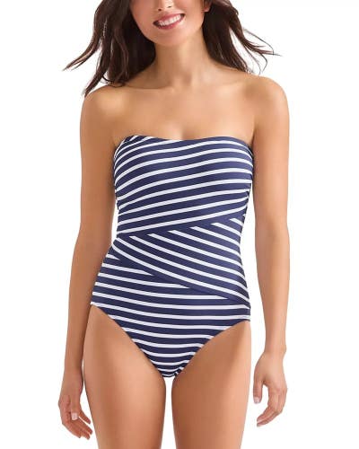Tommy Bahama Coastline Stripe Bandeau One-Piece Women's 4 Blue Swimsuits TLW558