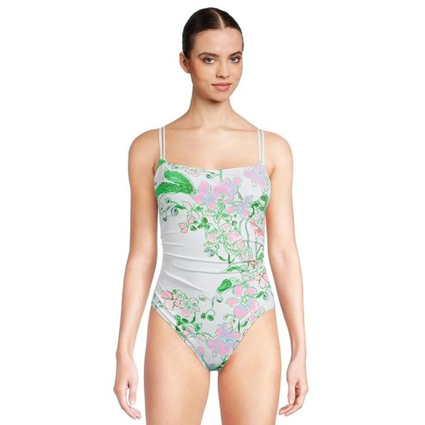 Lilly Pulitzer Napili One Piece Women's 6 White Floral Stretch Swimsuits TLW591