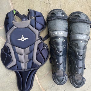 2023 All-Star S7 Axis Ages 9-12 Pro Catcher's Set = Chest Protector 14.5"/Leg Guards 13.5" (Used)