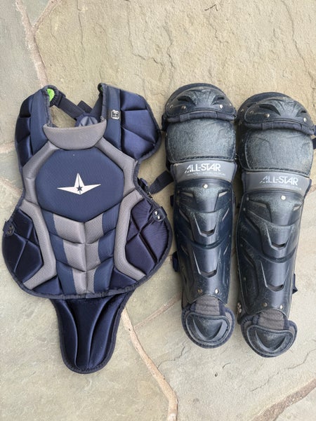2023 All-Star S7 Axis Ages 9-12 Pro Catcher's Set = Chest Protector 14.5"/Leg Guards 13.5" (Used)