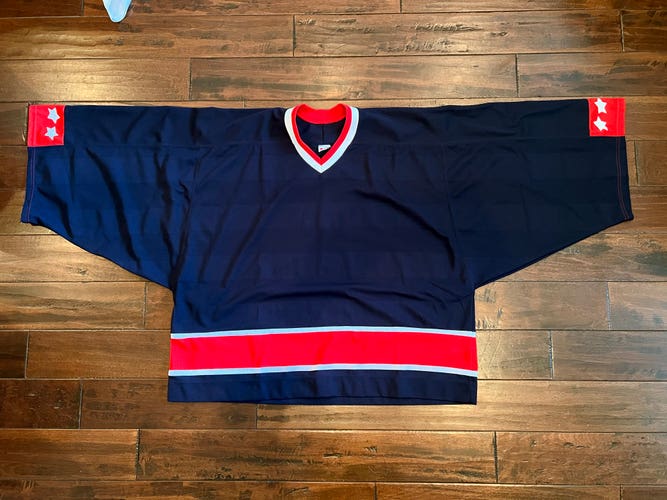 (Used) Sr Goalie Cut Jersey. Red, white and blue and smells like freedom.