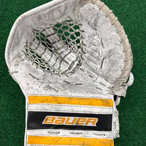 White & Yellow Junior Bauer GSX Goalie Glove Regular (Used)
