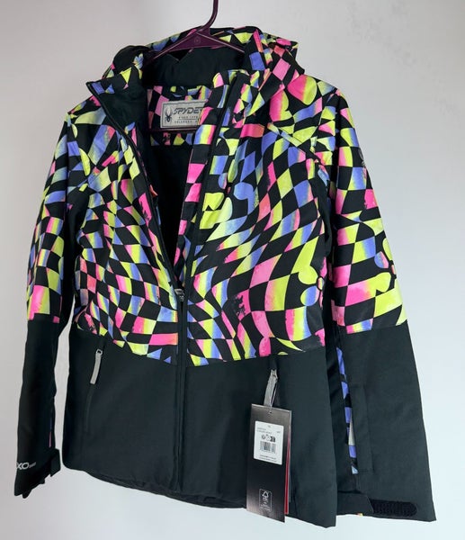 Spyder Conquer Insulated Ski Jacket Girls Size 16 Black Multicolor