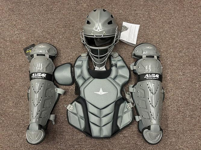 All Star Top Star Youth Ages 10-12 Baseball Catchers Gear Set - Graphite Grey