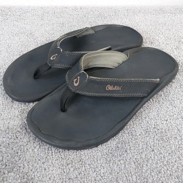 OluKai Ohana Sandals Mens Size 12 Shoes Flip Flops Beach Black Gray Slip on