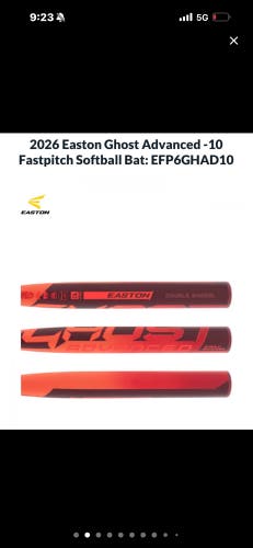 2026 Easton Ghost Advanced Composite Bat (-10) 24 oz 34" (New)