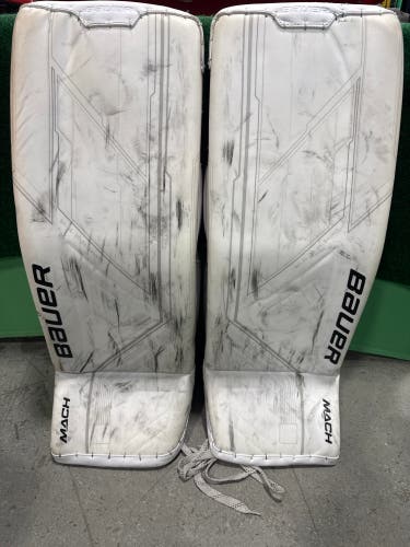 White Bauer Supreme Mach Goalie Leg Pads (Used) | Senior Small (33+)