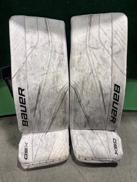 White Bauer GSX (2023 Model) Goalie Leg Pads (Used) | Junior Medium (28+)