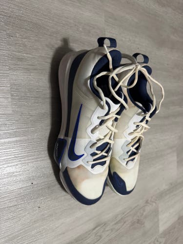 White and Blue Men's Size M 12.0 (W 13.0) Adult Nike Trout Low Top Metal (Used)