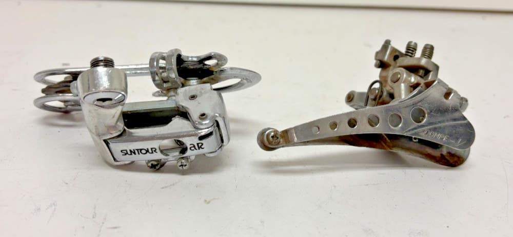 Vintage Suntour AR GT Rear & Compe-V 28.6mm Clamp Front Road Bike Derailleurs