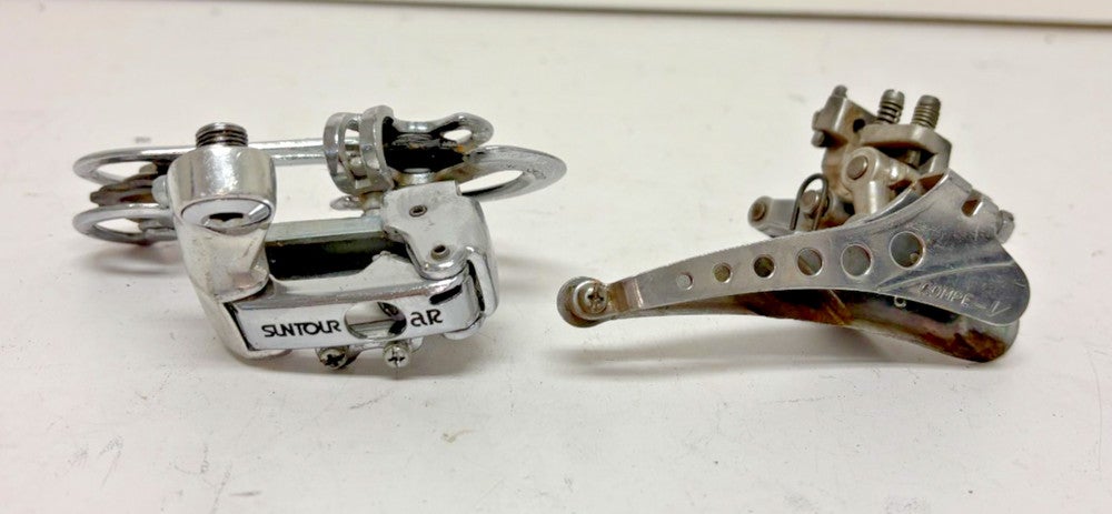 Vintage Suntour AR GT Rear & Compe-V 28.6mm Clamp Front Road Bike Derailleurs