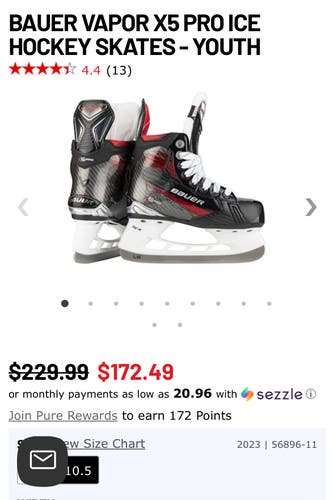 Bauer Vapor X5 Pro Hockey Skates Regular Width 10 (Used)