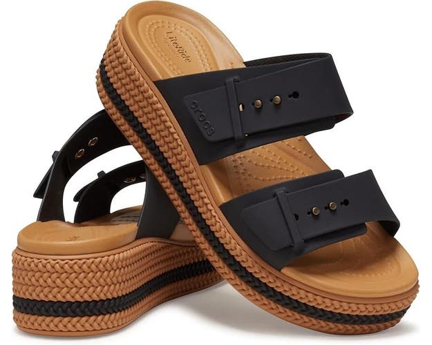Crocs Brooklyn Woven Buckle 209978-001 Slide Women's US 7 Black Sandals TLW612