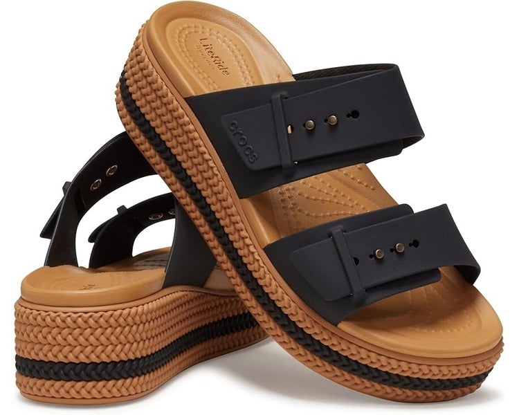 Crocs Brooklyn Woven Buckle 209978-001 Slide Women's US 7 Black Sandals TLW612
