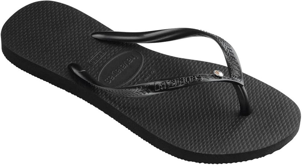 Havaianas Slim Crystal SW II Flip Flop Women's US 7-8 Black Thong Sandals TLW609