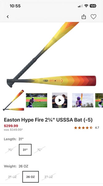 2024 Easton Hype Fire (-5) 26 oz 31" (New)