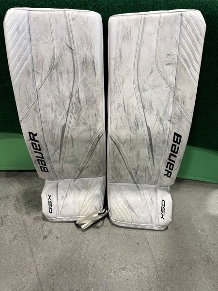 White Bauer GSX (2023 Model) Goalie Leg Pads (Used) | Junior Large (30+)