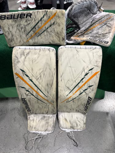 White Green & Yellow Senior Bauer Hyperlite Goalie Full Set Regular (Used) | Senior Medium (34+)