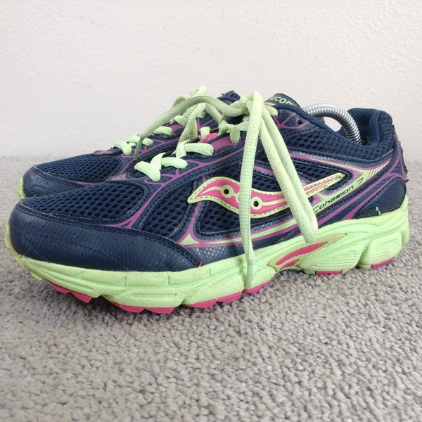 Saucony Cohesion 12 Youth Girls Size 5.5 Running Shoes Low Top Blue Purple Lime