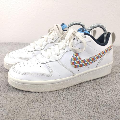 Nike Court Borough 2 SE Low Happy Hoops Boys Size 4.5Y White Athletic Sneaker
