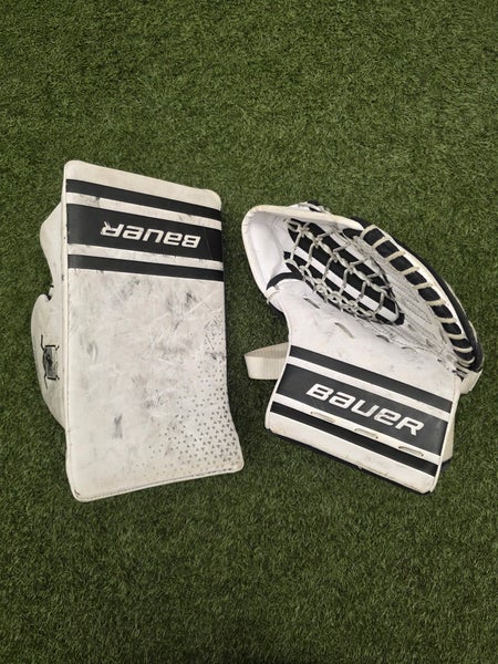 White Junior Bauer GSX Goalie Glove & Blocker Regular