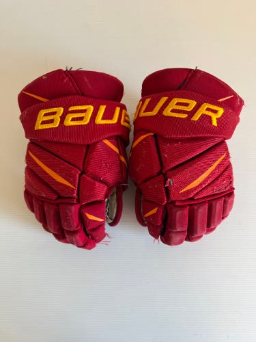 Used Bauer Vapor Pro Team Pro Stock Hockey Gloves Size 14" Red/Yellow