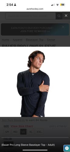 NEW BAUER PRO LONG SLEEVE BASELAYER TOP - ADULT SMALL