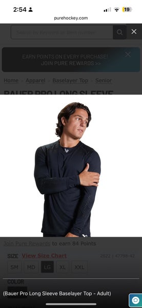 NEW BAUER PRO LONG SLEEVE BASELAYER TOP - ADULT SMALL