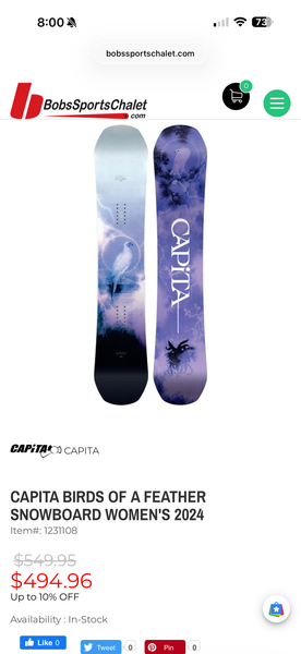 CAPiTA Birds of a Feather Snowboard 146 cm (Used)