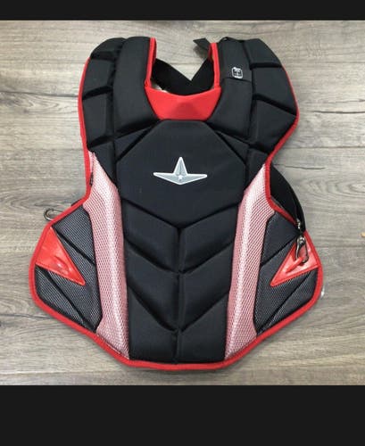 All Star MVP Pro Adult Catcher's Gear Chest Protector Helmet Baseball Red Black (New)