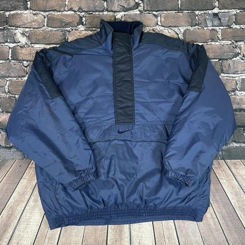 Vintage 90s Nike Puffer Anorak Jacket Mens Size XL Center Swoosh Logo Blue Black