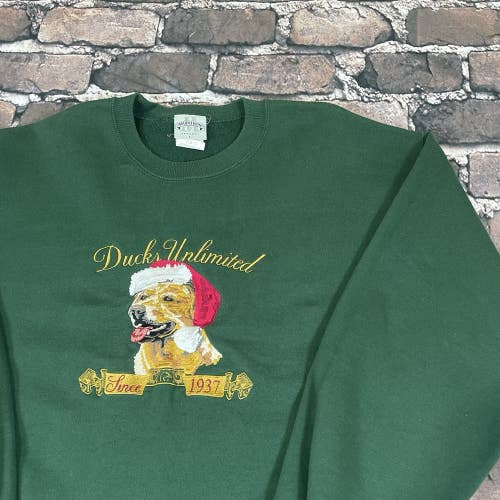 Vintage 90s Ducks Unlimited Mens Sweatshirt Large Labrador Dog Sweater Christmas