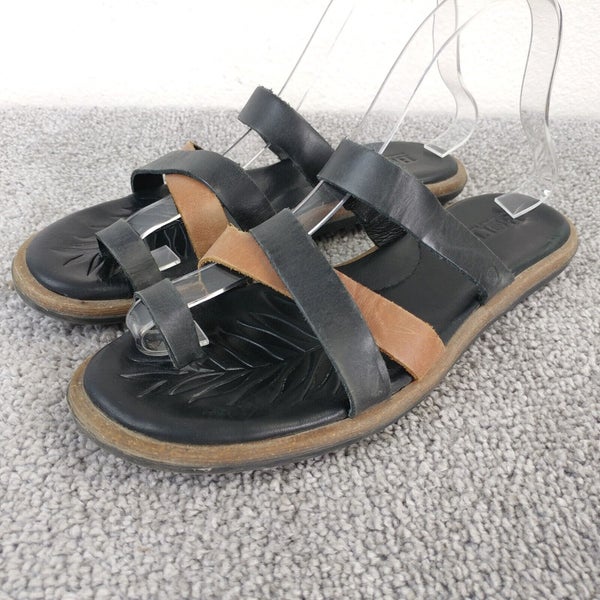 Born Cetina Sandals Womens Size 9 Shoes Black Brown Leather Slip On Thong Toe