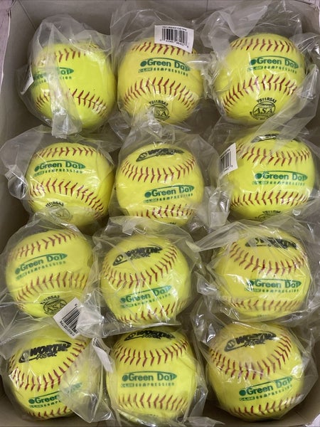 Worth Portac Green Dot C Lok Compression 11 inch Slowpitch Softballs Neon Yellow