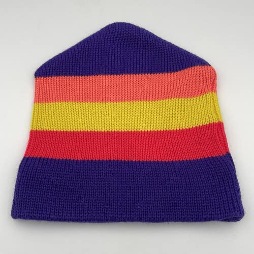 Vintage Meister Beanie 100% Wool Striped Pom Pom 70s Ski Hat Made In Hong Kong