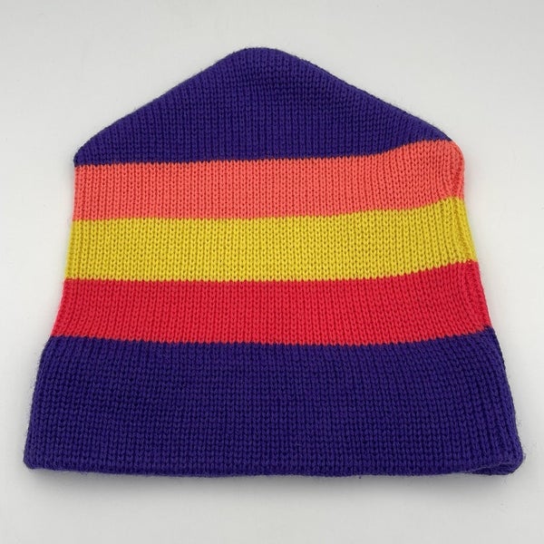 Vintage Meister Beanie 100% Wool Striped Pom Pom 70s Ski Hat Made In Hong Kong