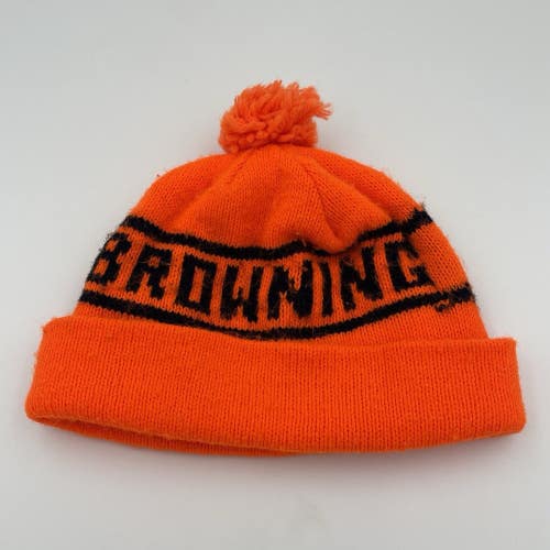Vintage Browning Blaze Orange Hunting Beanie Hat Cap Rare Acrylic Knit